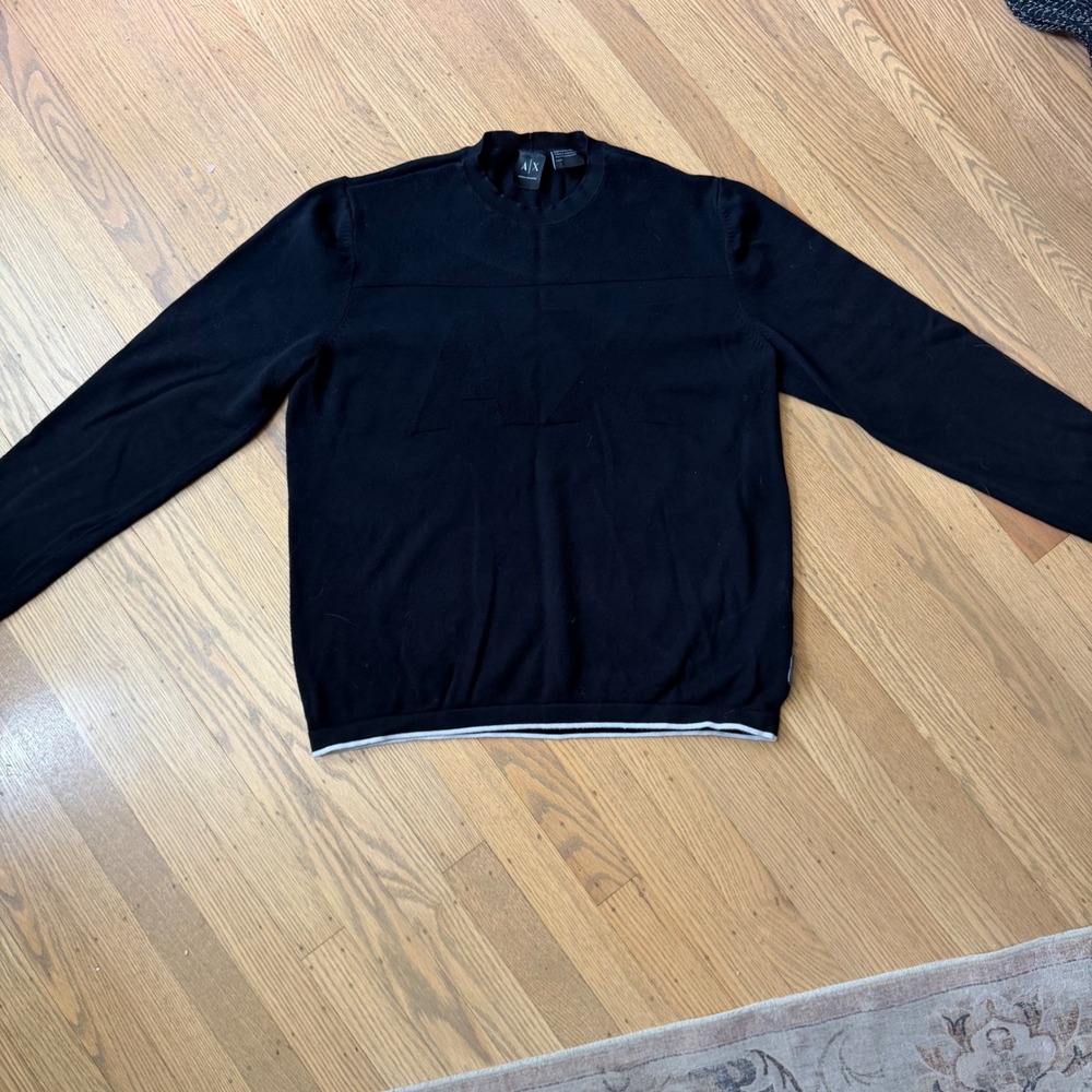 Armani Exchange Mens Black Cotton Crewneck Sweater Embossed AX Logo Size L